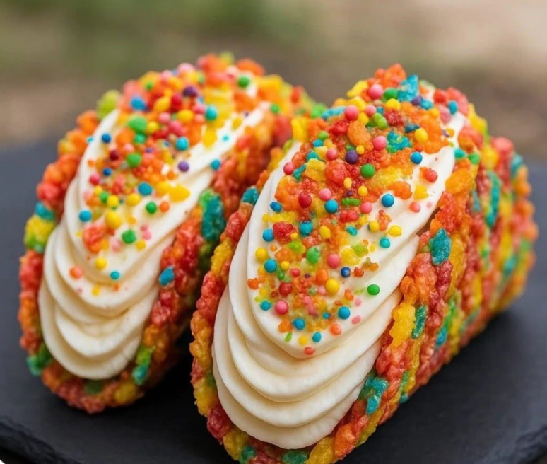 Fruity Pebbles Cheesecake Tacos