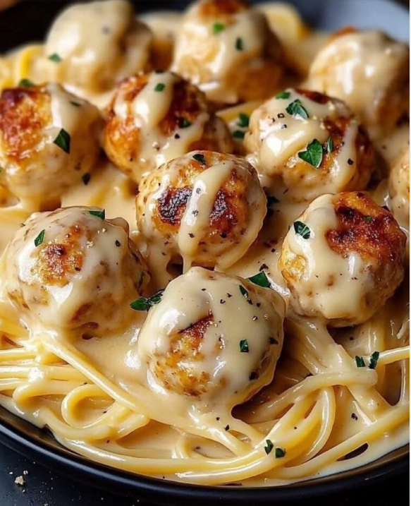 Garlic Butter Chicken Balls with Creamy Parmesan Pasta