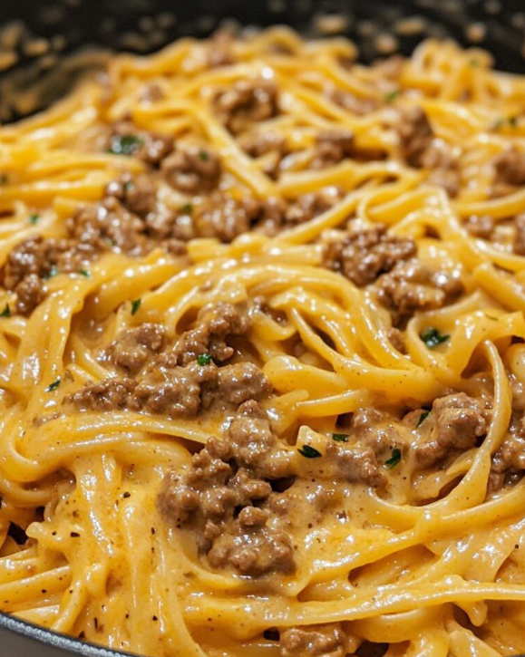 One Pot Creamy Beef and Garlic Butter Pasta