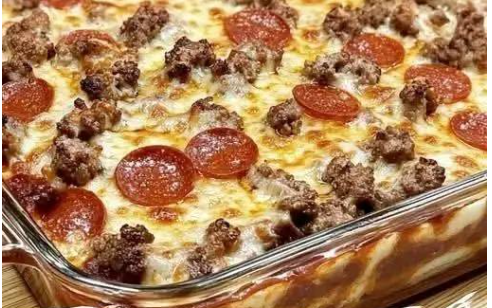 A hearty, cheesy casserole with all your favorite pizza toppings.