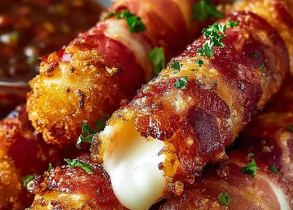 BBQ Bacon-Wrapped Mozzarella Sticks