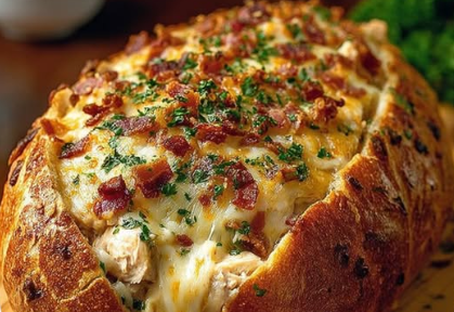 Cheesy Chicken and Bacon-Stuffed Bread Loaf