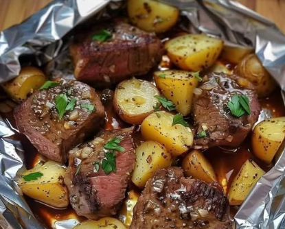Garlic Steak & Potato Foil Packets