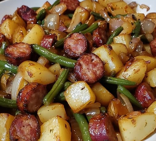 One Pan Sausage, Green Beans, and Potatoes