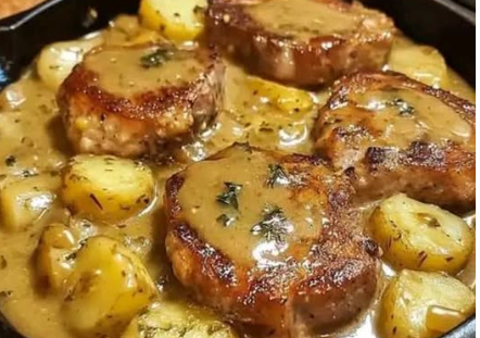 Smothered Pork Chops with Potatoes in Gravy