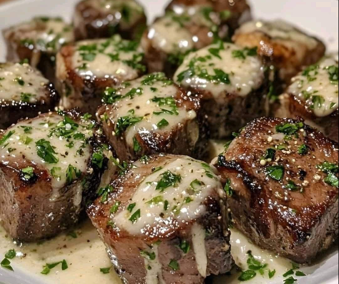 Garlic Butter Steak Bites with Parmesan Cream Sauce