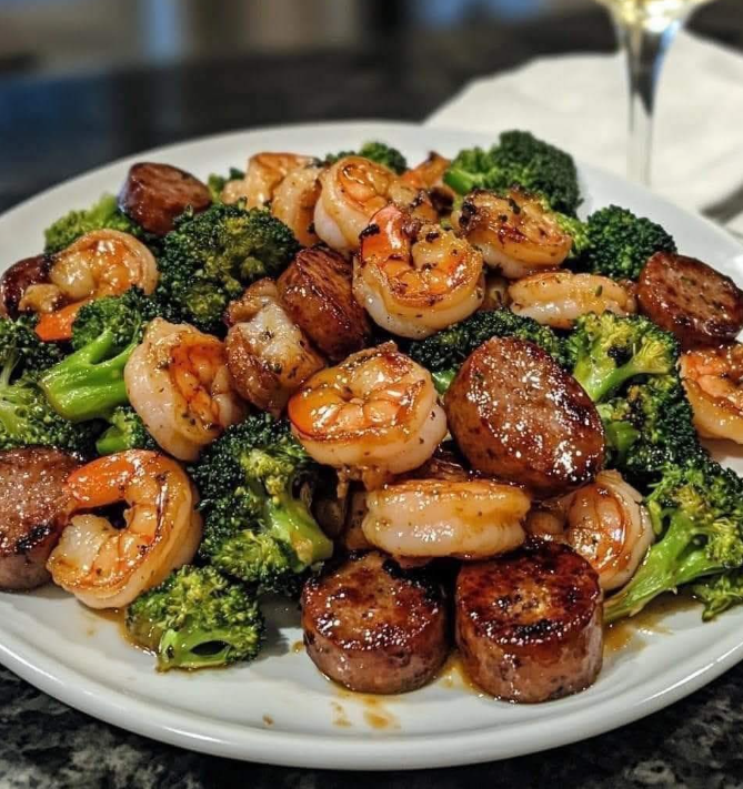 Honey Garlic Shrimp, Sausage & Broccoli