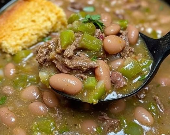 Pinto Beans, Green Chile and Beef soup