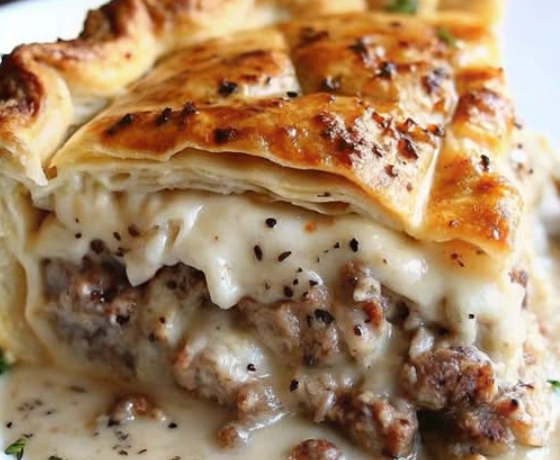 Sausage, Gravy, and Biscuit Pie