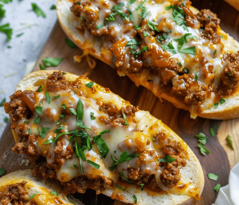 Cheesy Sloppy Joe Garlic Bread