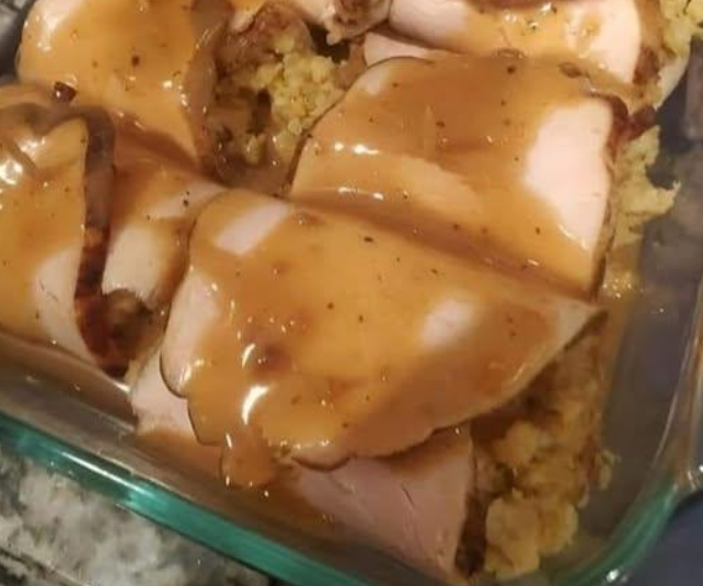 Turkey Roll Ups with Stuffing and Gravy