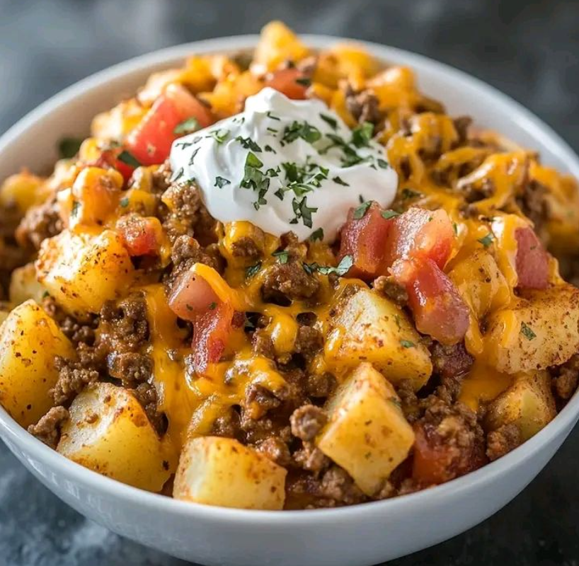 Crock Pot Beefy Potatoes Taco Casserole